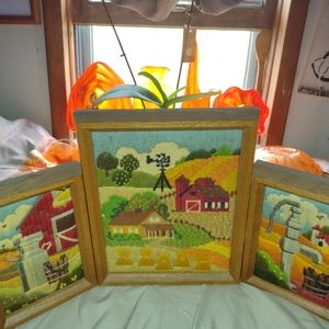 Vintage handcrafted cross-stitch set of 3